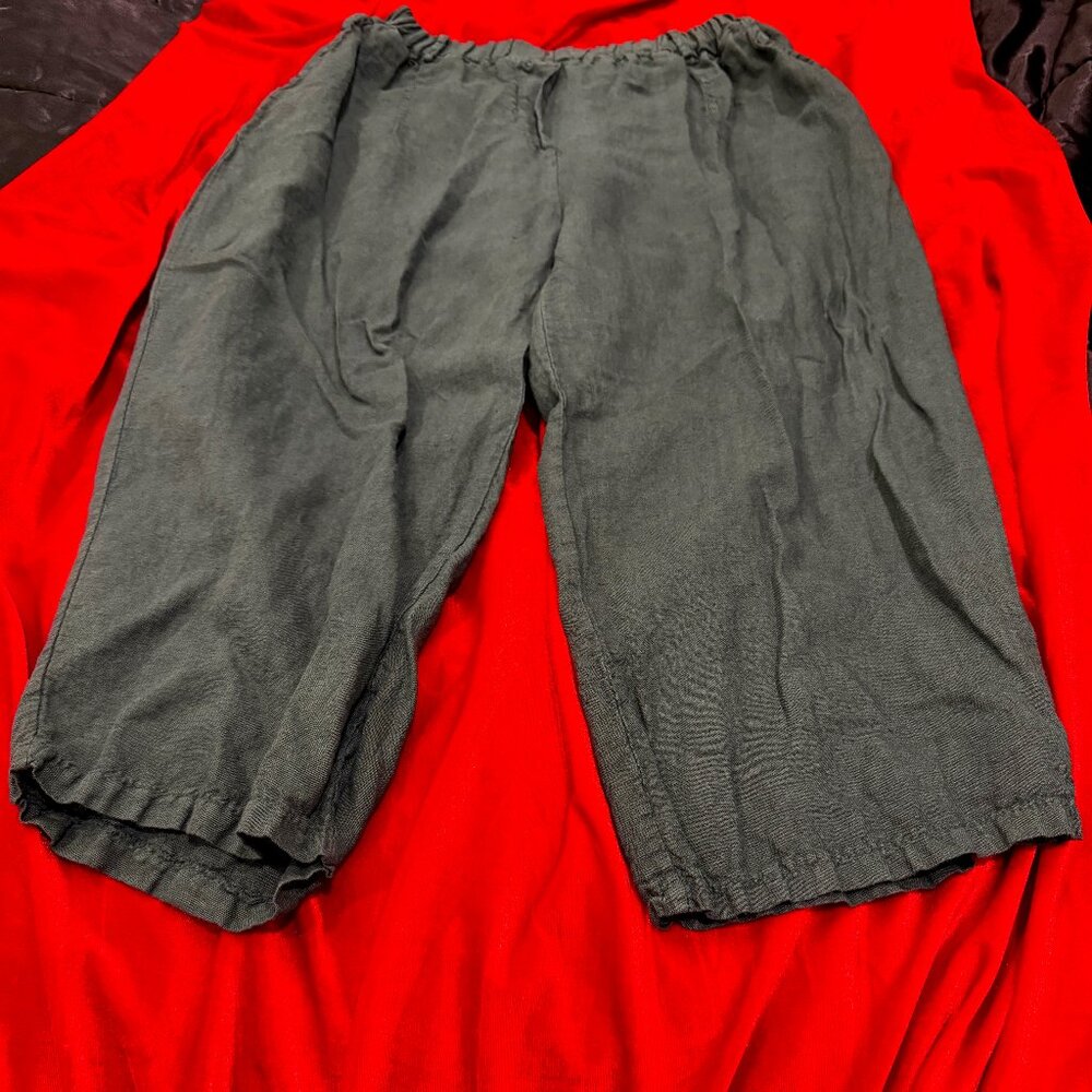 SAGA ITALY GRAY 100% LINEN CROPPED PANTS